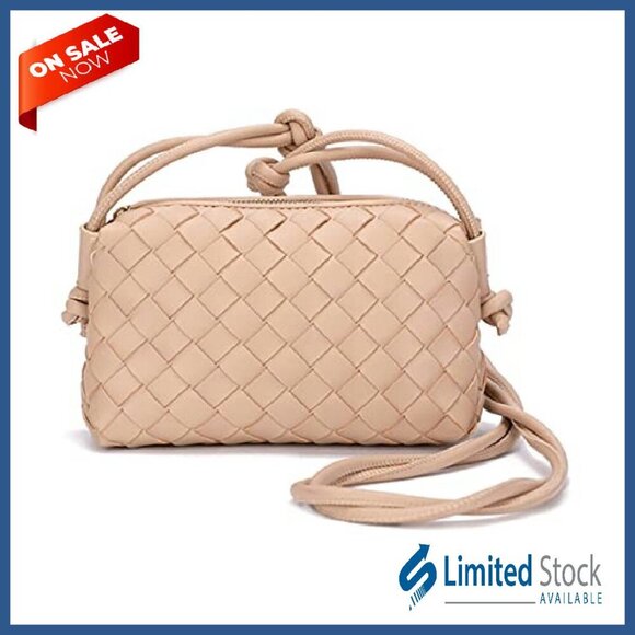 Woven Vegan Leather Crossbody Bag Lightweight Shoulder Purse Women - Picture 2 of 8